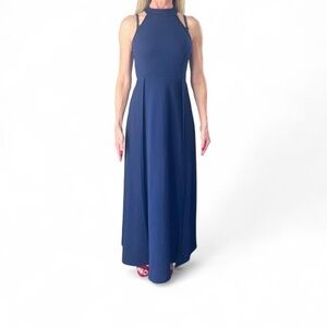 Mushare Collection Navy Blue Halter-Neck Maxi Dress - Size Small